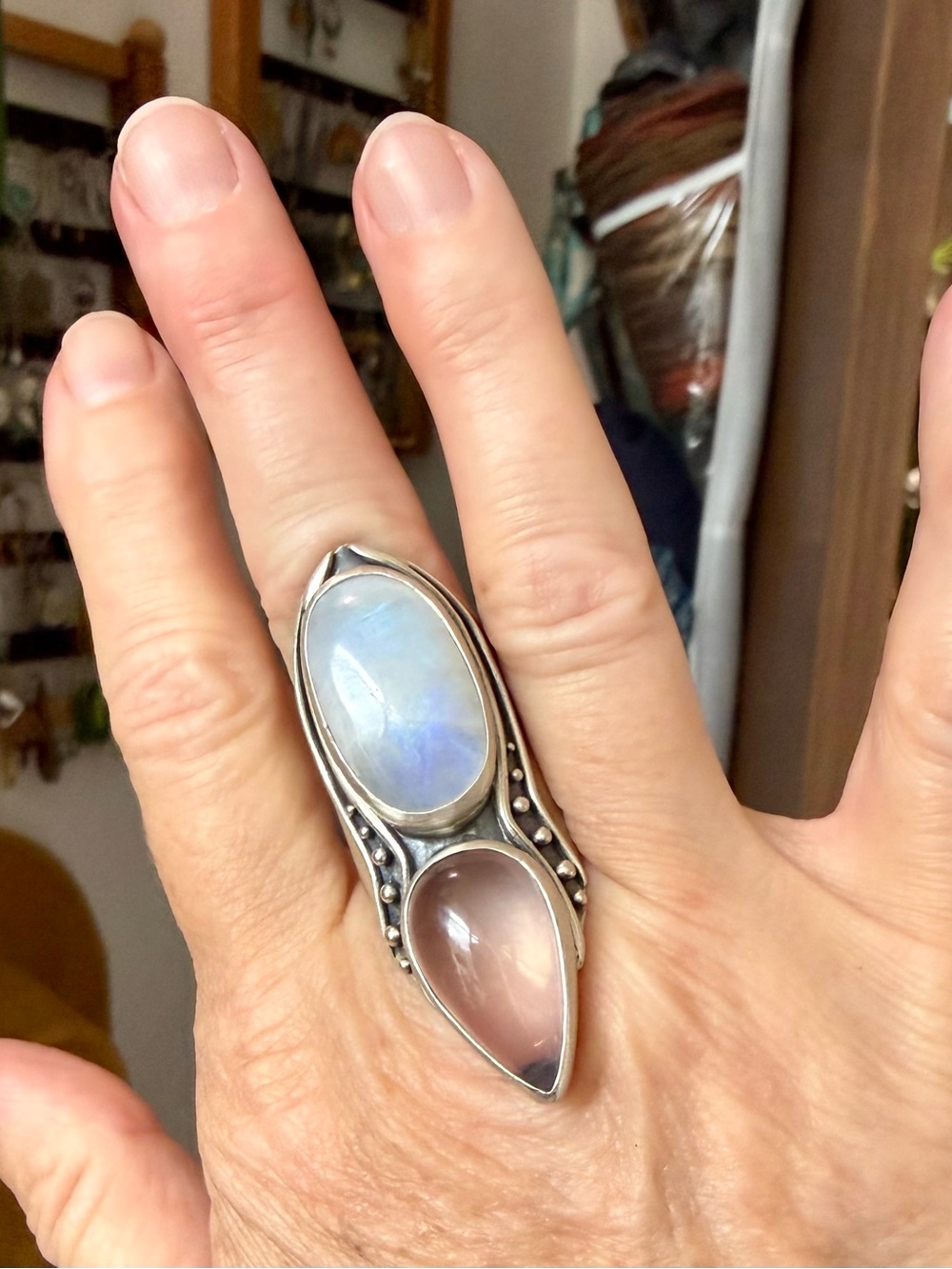 Acid Queen Moonstone and Quartz Warrior Ring, Size 8.25
